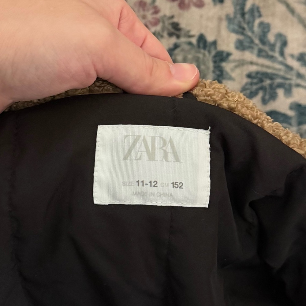 ZARA Girls Brown Teddy Sherpa Jacket Cozy Fleece Snap Front Puffer Style - Picture 6 of 6